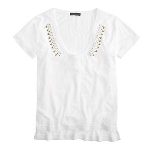 J. Crew Ivory V neck beaded tee size small